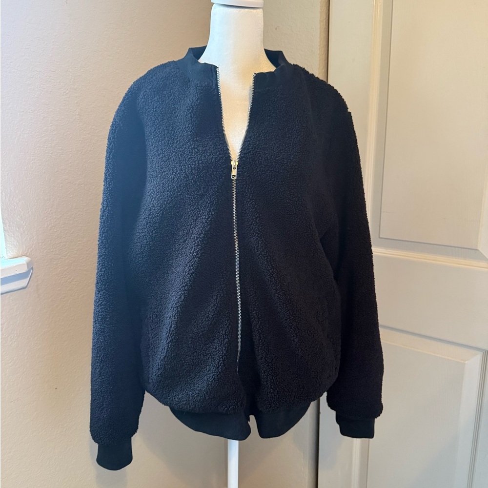 Cozy Black Teddy Bomber Jacket